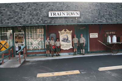 Ben Posed In Front of Train Town With His Train Loving Crew Buddies