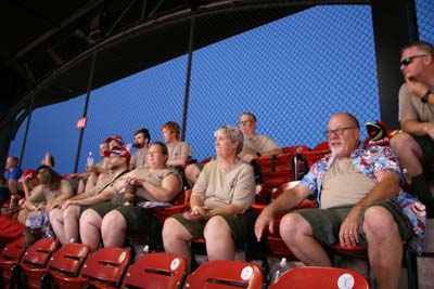 Crew Watches the Baseball Game from the Fourth Level Seats